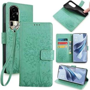 For OPPO Reno10 Pro 5G Tree & Deer Embossed Leather Phone Case(Green)