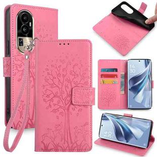 For OPPO Reno10 Pro 5G Tree & Deer Embossed Leather Phone Case(Pink)