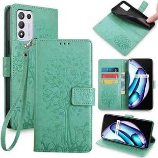 For OPPO K9S Tree & Deer Embossed Leather Phone Case(Green)