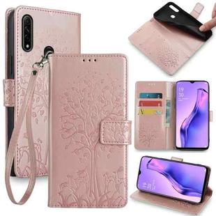 For OPPO A8 / A31 2020 Tree & Deer Embossed Leather Phone Case(Rose Gold)