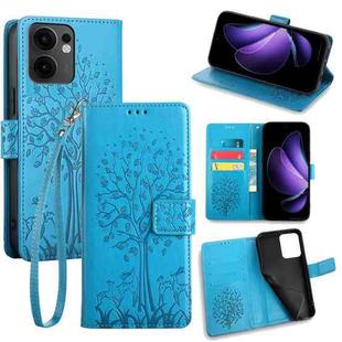 For OPPO Reno13 F 5G / 4G Tree & Deer Embossed Leather Phone Case(Blue)