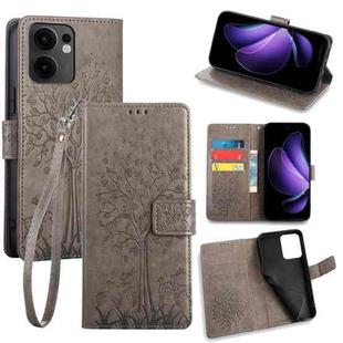 For OPPO Reno13 F 5G / 4G Tree & Deer Embossed Leather Phone Case(Grey)
