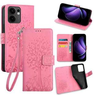 For OPPO Reno13 F 5G / 4G Tree & Deer Embossed Leather Phone Case(Pink)
