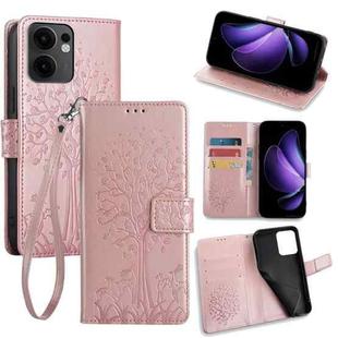 For OPPO Reno13 F 5G / 4G Tree & Deer Embossed Leather Phone Case(Rose Gold)