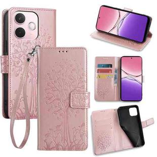 For OPPO A5 Pro 5G Global Tree & Deer Embossed Leather Phone Case(Rose Gold)