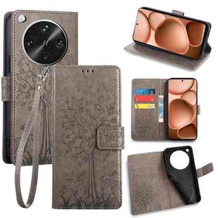 For OPPO Find X8 Ultra Tree & Deer Embossed Leather Phone Case(Grey)