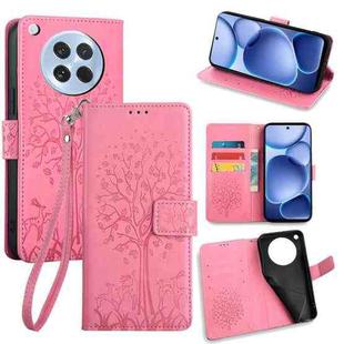 For OPPO Find X8s Tree & Deer Embossed Leather Phone Case(Pink)