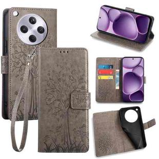For OPPO Find X8s+ Tree & Deer Embossed Leather Phone Case(Grey)
