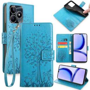 For Realme C53 4G / Narzo N53 4G Tree & Deer Embossed Leather Phone Case(Blue)