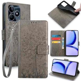 For Realme C53 4G / Narzo N53 4G Tree & Deer Embossed Leather Phone Case(Grey)