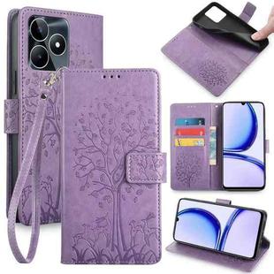 For Realme C53 4G / Narzo N53 4G Tree & Deer Embossed Leather Phone Case(Purple)