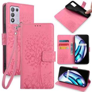For Realme Q3S Tree & Deer Embossed Leather Phone Case(Pink)