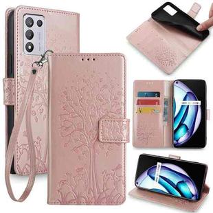 For Realme Q3S Tree & Deer Embossed Leather Phone Case(Rose Gold)
