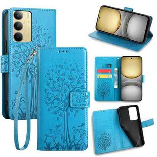 For Realme C75 4G / 14x 5G Global Tree & Deer Embossed Leather Phone Case(Blue)