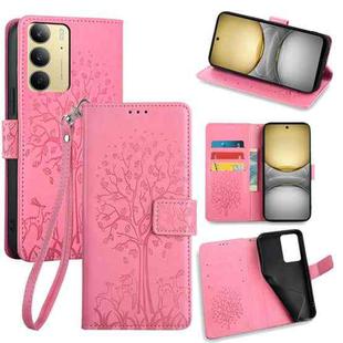 For Realme C75 4G / 14x 5G Global Tree & Deer Embossed Leather Phone Case(Pink)