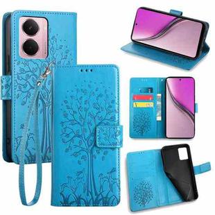 For Realme P3 Pro 5G Global Tree & Deer Embossed Leather Phone Case(Blue)