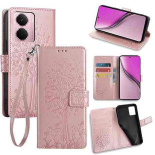 For Realme P3 Pro 5G Global Tree & Deer Embossed Leather Phone Case(Rose Gold)
