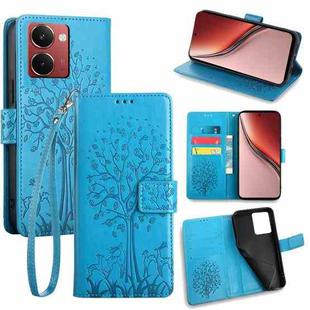 For Realme P3 Ultra 5G Global Tree & Deer Embossed Leather Phone Case(Blue)