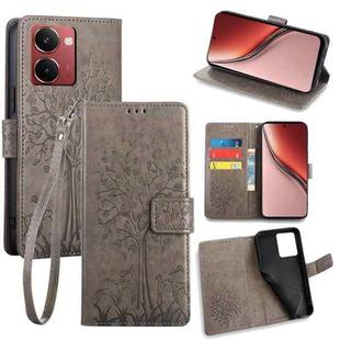 For Realme P3 Ultra 5G Global Tree & Deer Embossed Leather Phone Case(Grey)