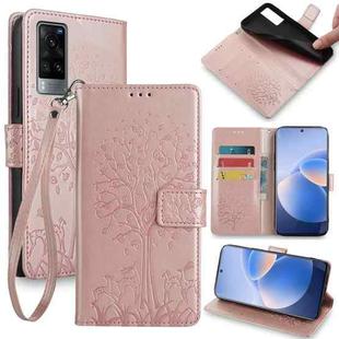 For vivo X60 Tree & Deer Embossed Leather Phone Case(Rose Gold)