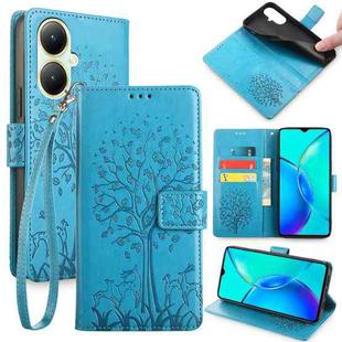 For vivo Y35M+ 5G / Y35+ 5G Tree & Deer Embossed Leather Phone Case(Blue)