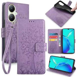 For vivo Y35M+ 5G / Y35+ 5G Tree & Deer Embossed Leather Phone Case(Purple)