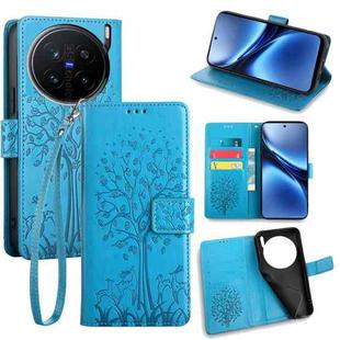 For vivo X200 Pro 5G Tree & Deer Embossed Leather Phone Case(Blue)