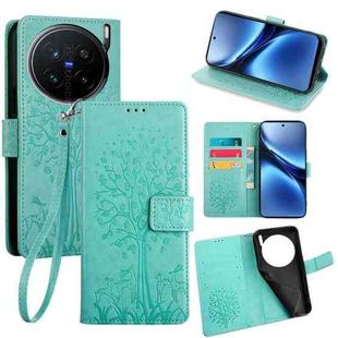 For vivo X200 Pro 5G Tree & Deer Embossed Leather Phone Case(Green)