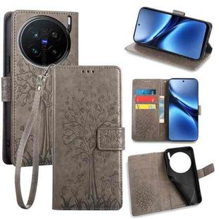 For vivo X200 Pro 5G Tree & Deer Embossed Leather Phone Case(Grey)