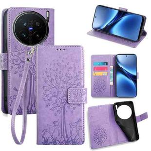 For vivo X200 Pro 5G Tree & Deer Embossed Leather Phone Case(Purple)
