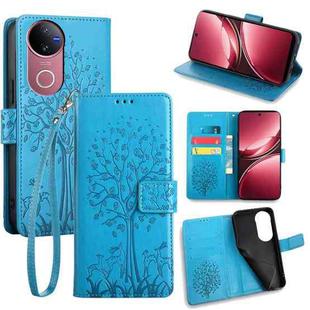 For vivo V50 5G Tree & Deer Embossed Leather Phone Case(Blue)