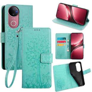 For vivo V50 5G Tree & Deer Embossed Leather Phone Case(Green)