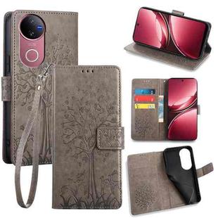 For vivo V50 5G Tree & Deer Embossed Leather Phone Case(Grey)