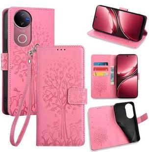 For vivo V50 5G Tree & Deer Embossed Leather Phone Case(Pink)