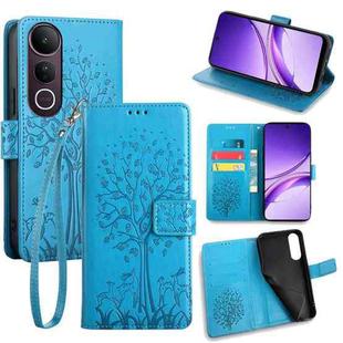 For vivo V50 Lite 5G Tree & Deer Embossed Leather Phone Case(Blue)