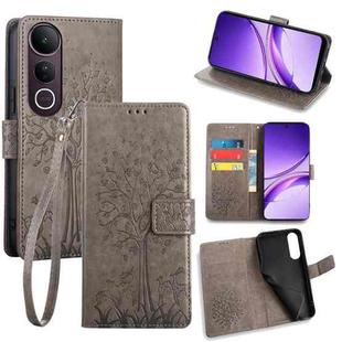 For vivo V50 Lite 5G Tree & Deer Embossed Leather Phone Case(Grey)