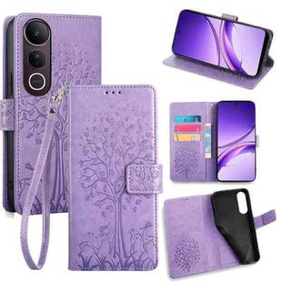 For vivo V50 Lite 5G Tree & Deer Embossed Leather Phone Case(Purple)