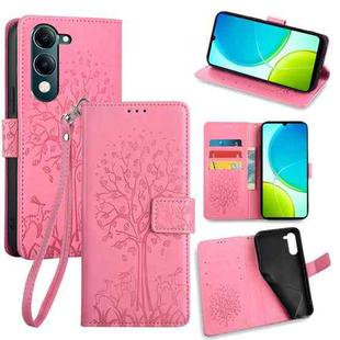 For vivo Y29s 5G / Y04 4G Tree & Deer Embossed Leather Phone Case(Pink)