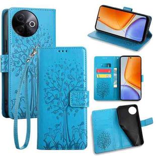 For vivo Y39 5G Global Tree & Deer Embossed Leather Phone Case(Blue)