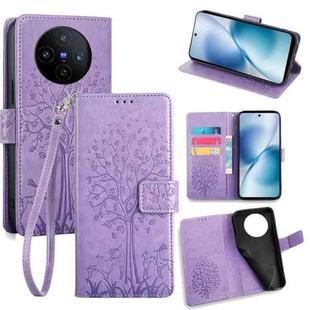 For vivo X200s Tree & Deer Embossed Leather Phone Case(Purple)