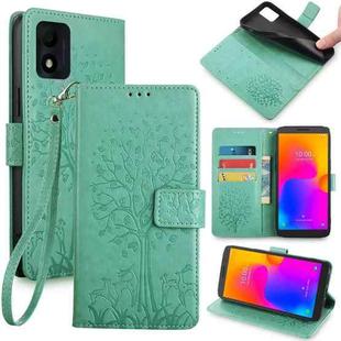 For Alcatel 1B 2022 Tree & Deer Embossed Leather Phone Case(Green)