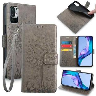 For Xiaomi  Redmi Note 10 Japan Tree & Deer Embossed Leather Phone Case(Grey)
