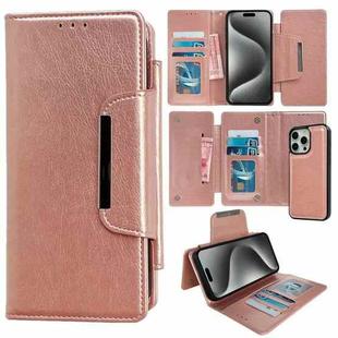 For iPhone 15 Pro Max Multifunctional Seven Cards Wallet Leather Phone Case(Rose Gold)