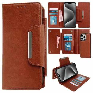 For iPhone 15 Pro Multifunctional 7-Card Wallet Leather Phone Case(Brown)