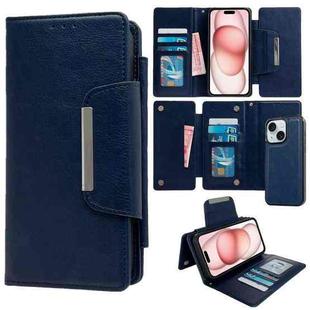 For iPhone 15 Multifunctional Seven Cards Wallet Leather Phone Case(Royal Blue)