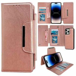 For iPhone 14 Pro Multifunctional Seven Cards Wallet Leather Phone Case(Rose Gold)