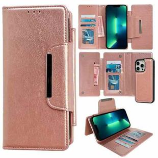 For iPhone 13 Pro Max Multifunctional Seven Cards Wallet Leather Phone Case(Rose Gold)