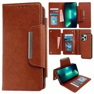 For iPhone 13 Pro Max Multifunctional 7-Card Wallet Leather Phone Case(Brown)