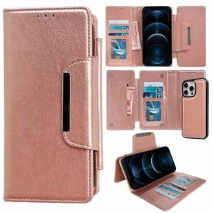 For iPhone 12 Pro Max Multifunctional 7-Card Wallet Leather Phone Case(Rose Gold)