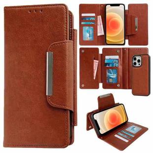For iPhone 12 / 12 Pro Multifunctional 7-Card Wallet Leather Phone Case(Brown)